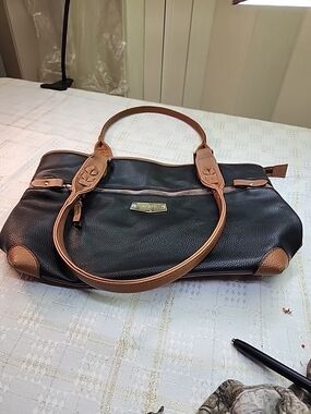 Rosetti Black Pebbled Shoulder Bag with Tan Trim